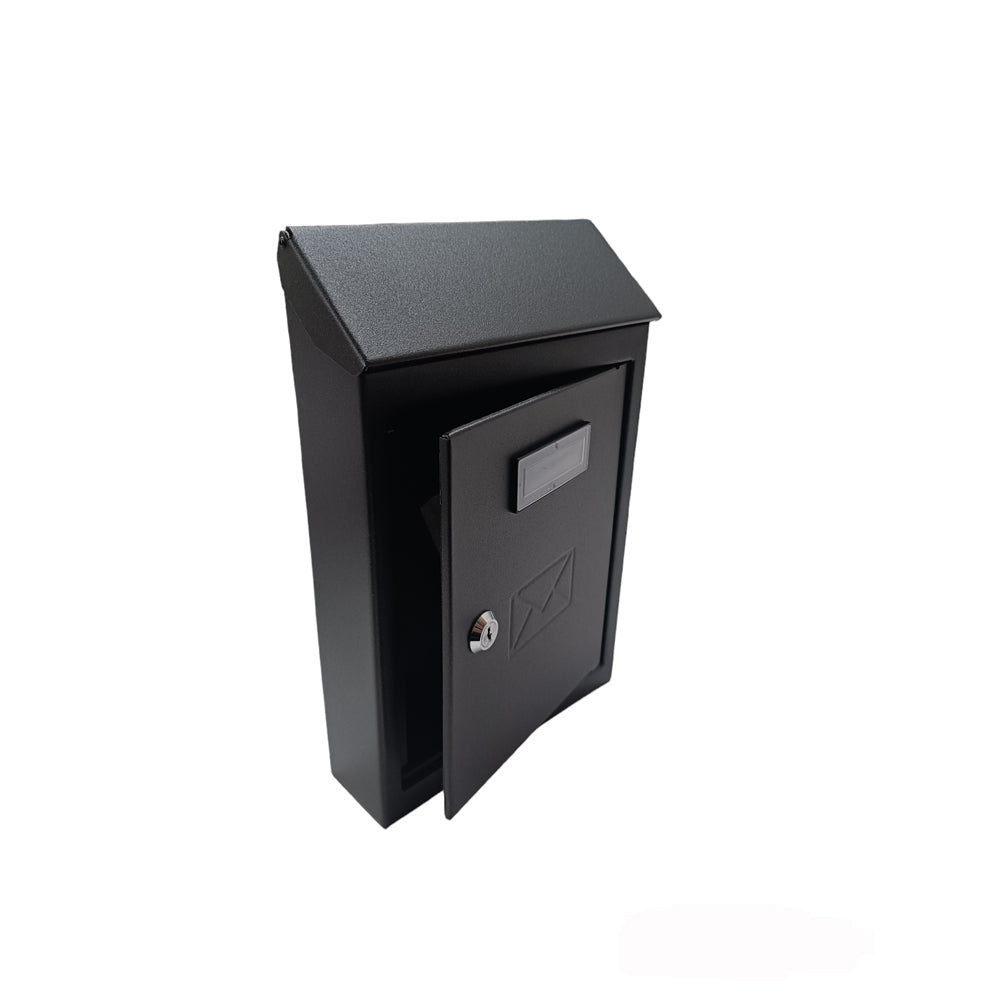 CASSETTA POSTALE ESTERNO A PARETE BUCA LETTERE IN ACCIAIO TETTO CHIAVE 30x20x6cm NERA 2500CT3YNE