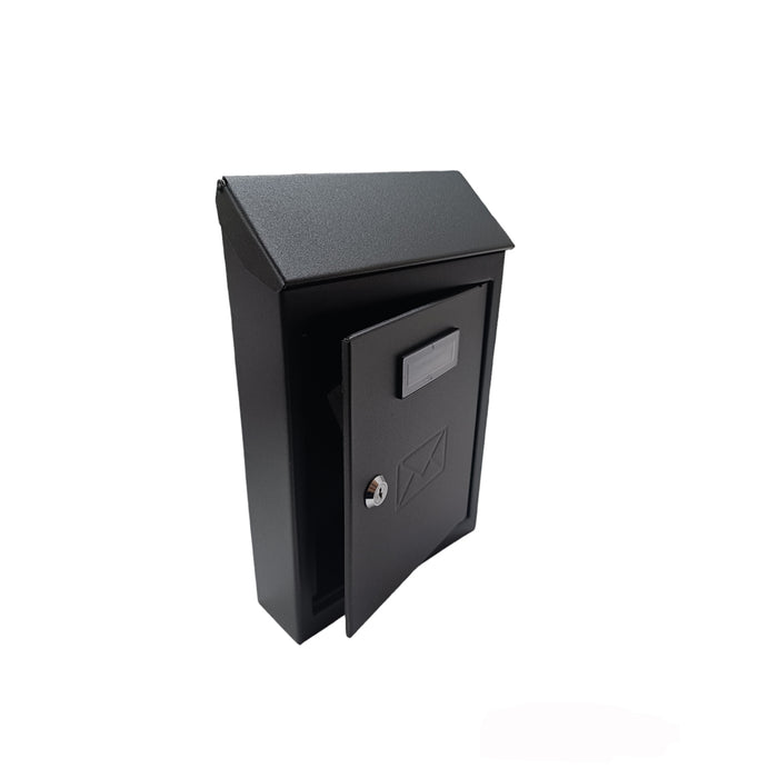 CASSETTA POSTALE ESTERNO A PARETE BUCA LETTERE IN ACCIAIO TETTO CHIAVE 30x20x6cm NERA 2500CT3YNE