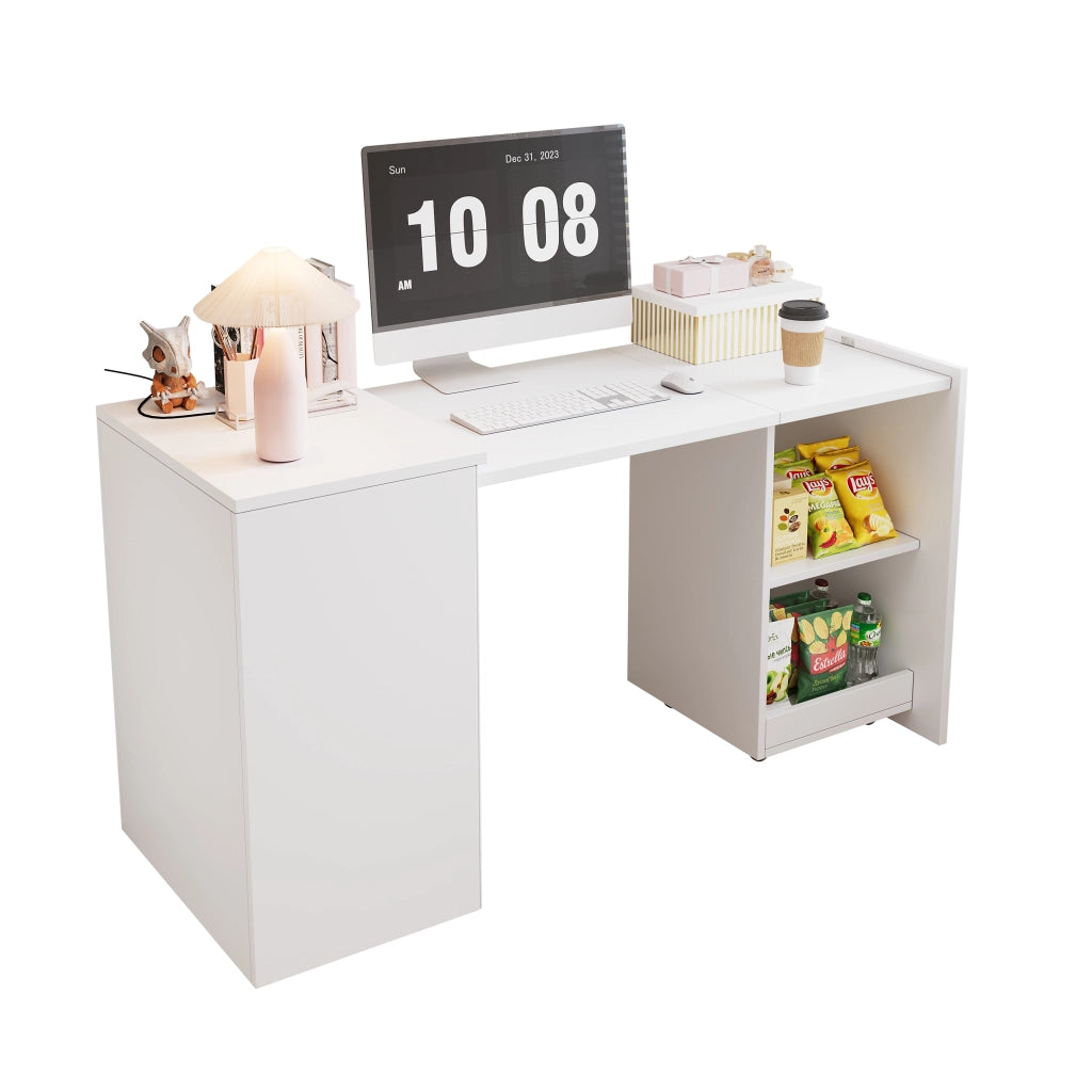 Scrivania Pieghevole Multifunzionale con Armadio ¨C MINIMAL ¨C Legno Bianco, 2 Vani, 126x55x75