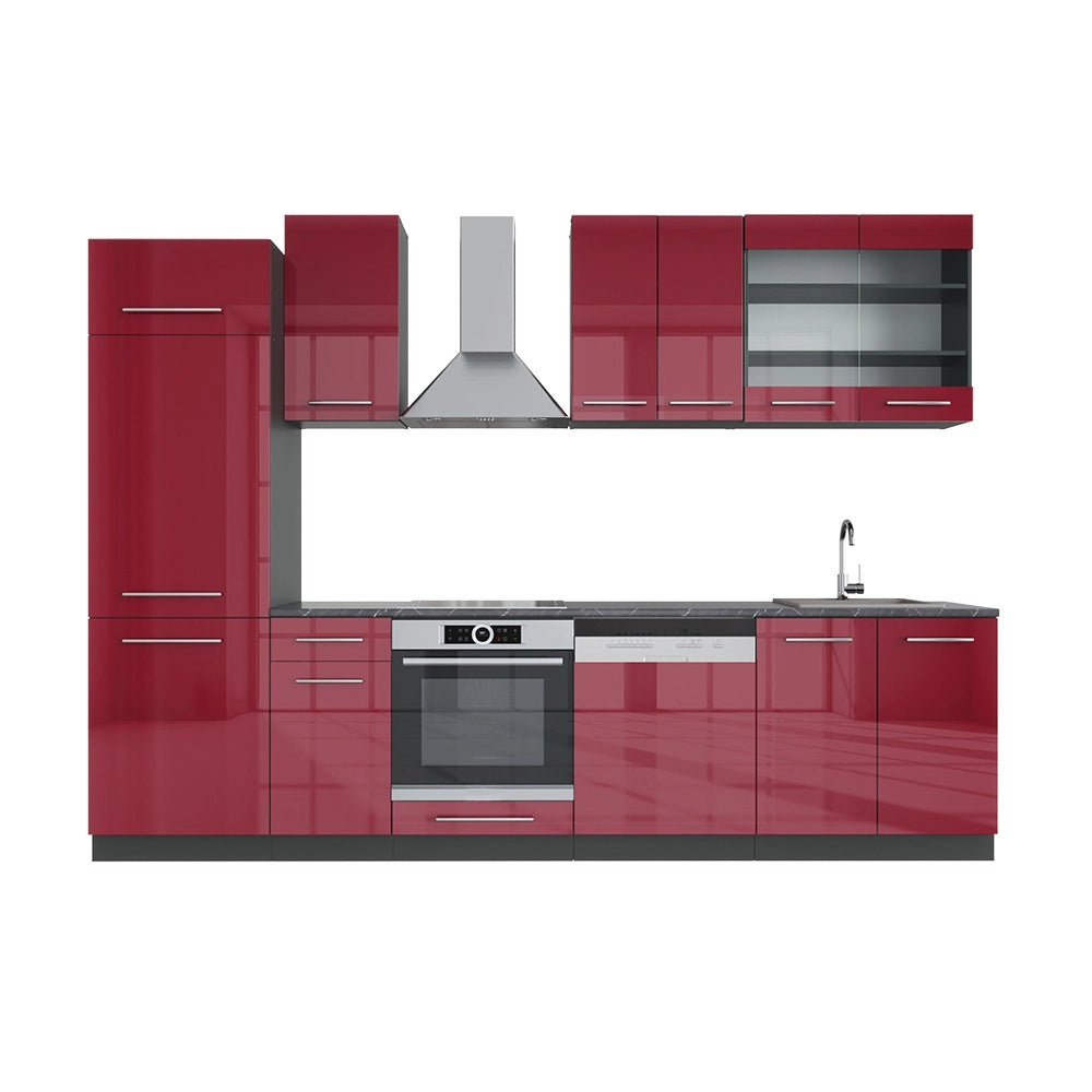 Cucina componibile Fame-Line Bordeaux lucido/Antracite 300 cm, PL Antracite Vicco