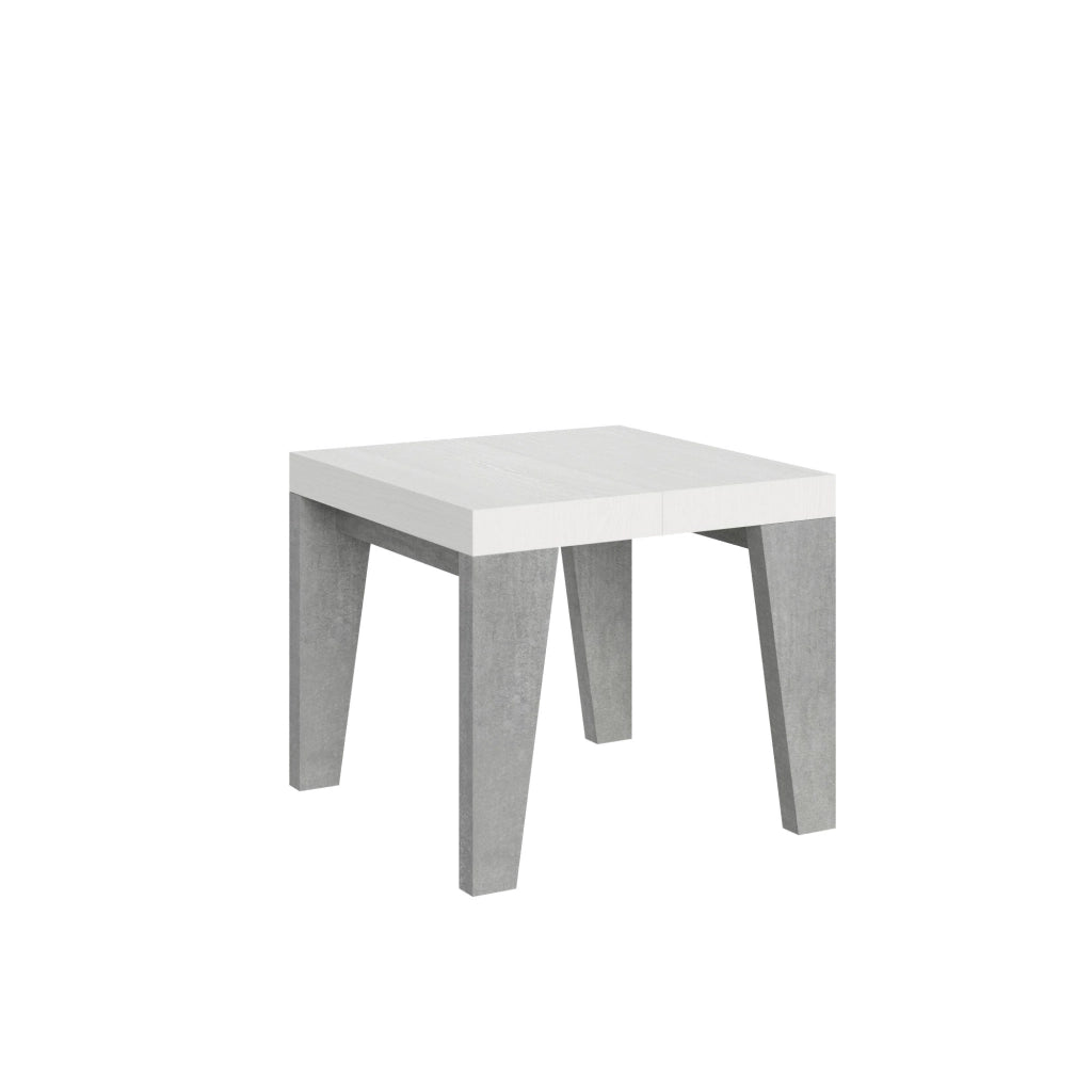 Tavolo Allungabile 90/246x90x77 cm Naxy Mix piano Bianco Frassino gambe Cemento