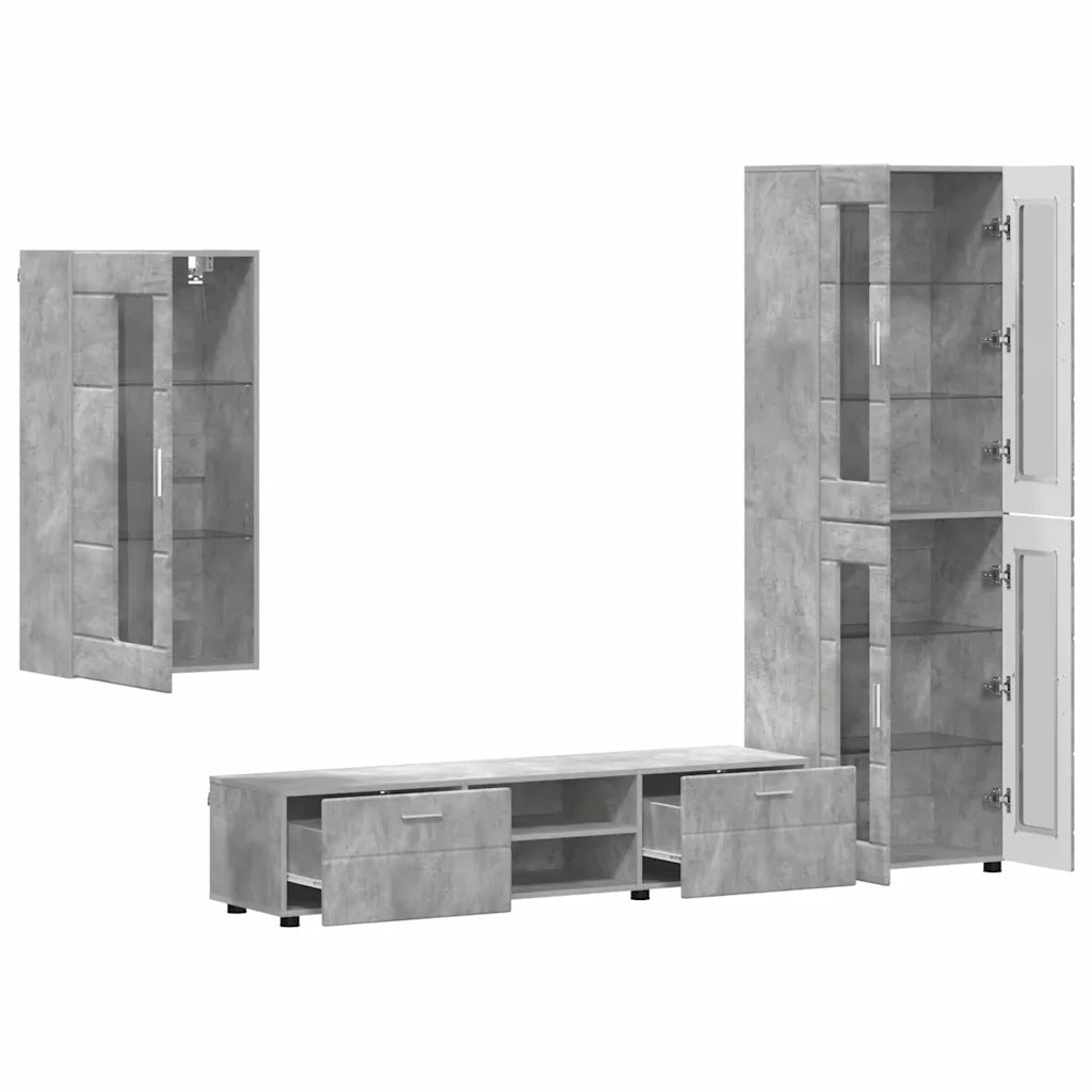 Set mobile TV FLORIN 3 pcs Grigio cemento Legno multistrato 3397947