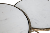 Set di 2 tavolini rotondi color oro e bianco