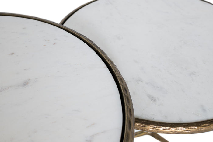 Set di 2 tavolini rotondi color oro e bianco