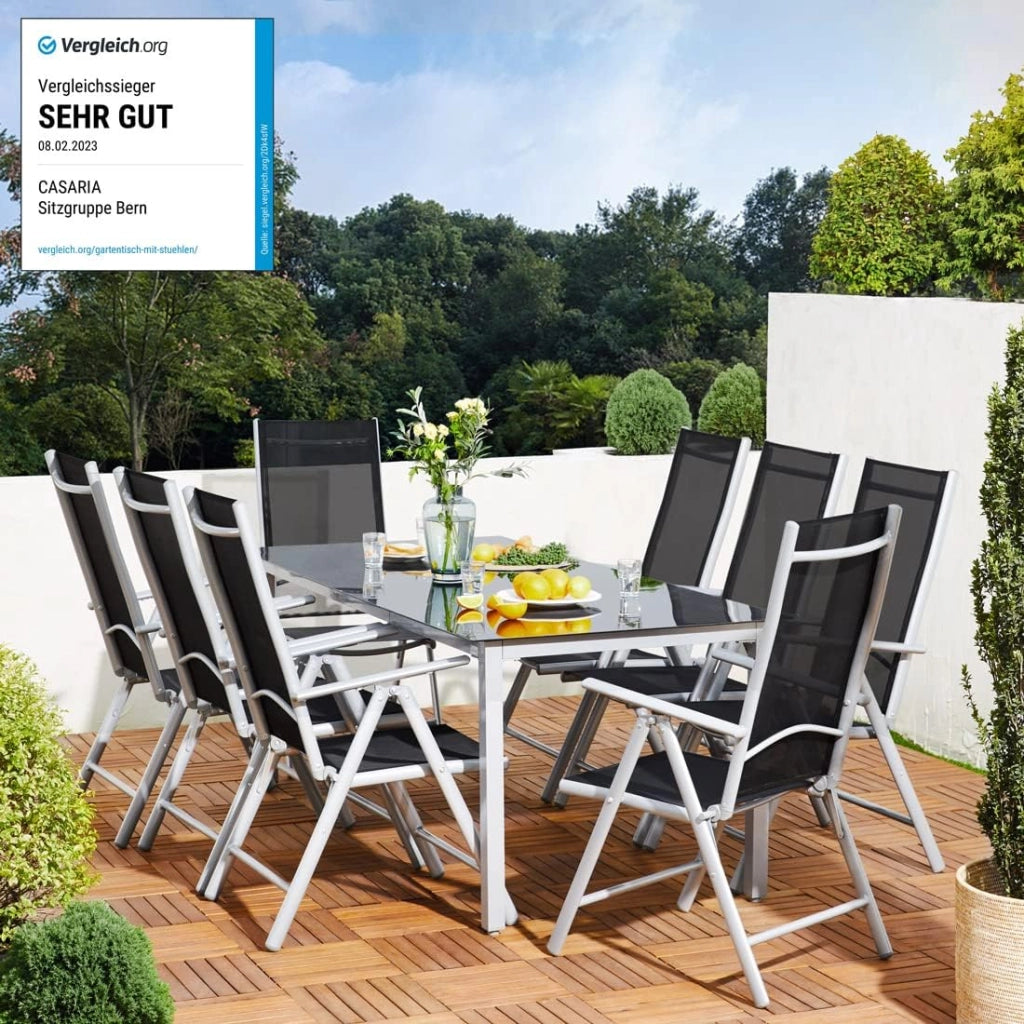 Tavolo e Sedie da Giardino Alluminio Bern 9 pz Schienale Regolabile Set da Pranzo Esterno