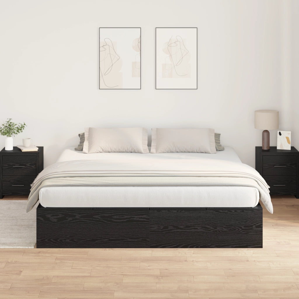 Struttura Letto con Contenitore  Nero Rovere 200x200 cm