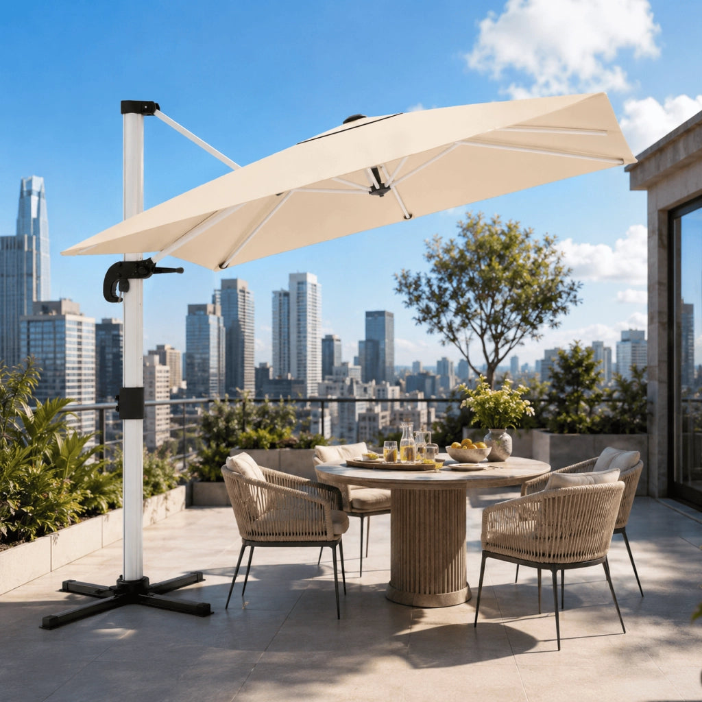 Ombrellone Decentrato Girevole E Inclinabile Con Struttura In Alluminio Antiruggine Telo Impermeabile UV50 Ideale Per Patio Piscina E Giardino Beige