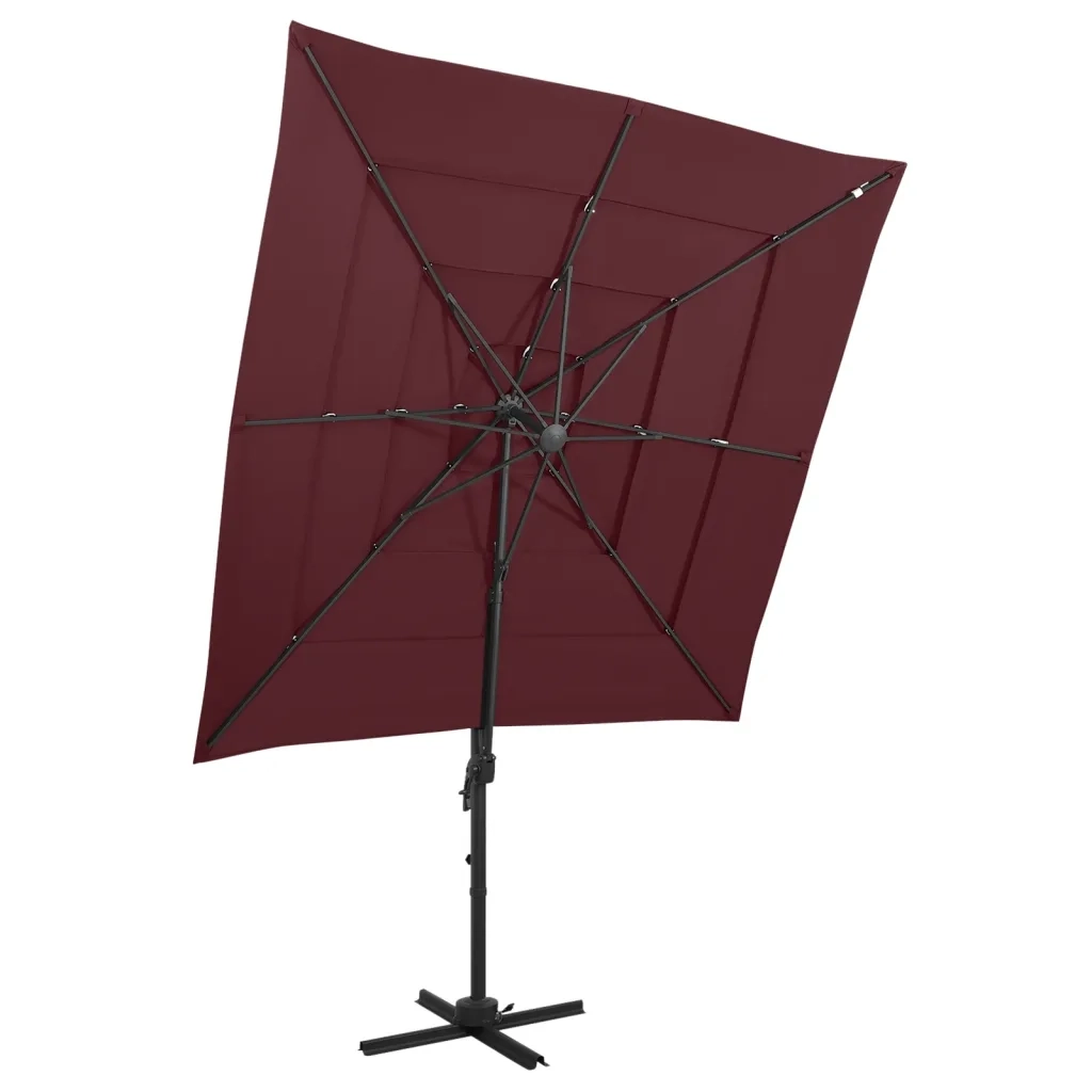 Ombrellone a 4 Livelli Palo in Alluminio Rosso BordÃ² 250x250 m