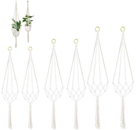 Hangmand Macramé 6-dell'Articolo, Decorazione per Interni, Pianta per Esterni 80/90/100 cm, Decorazione per Interni, Hanger Macramé per Pareti, Ideale per Plafond, Balcone e Terrazza