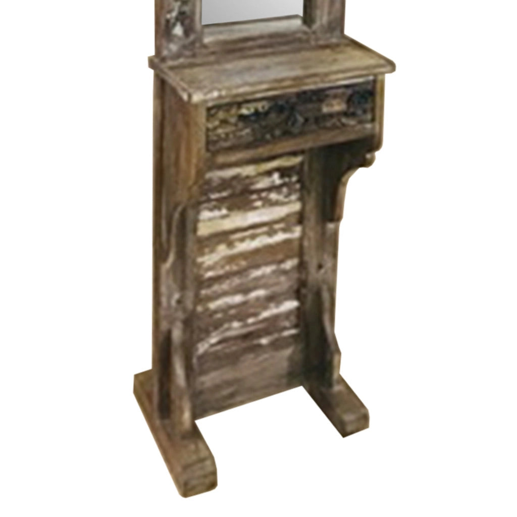Mobile da ingresso con specchio in legno marrone 43x21x186h