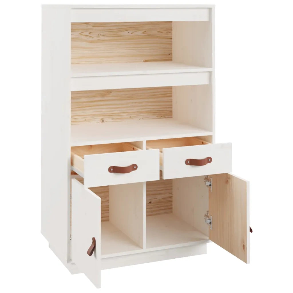 Credenza-Buffet-Armadio da cucina Bianca 67x40x108,5 cm in Legno Massello di Pino