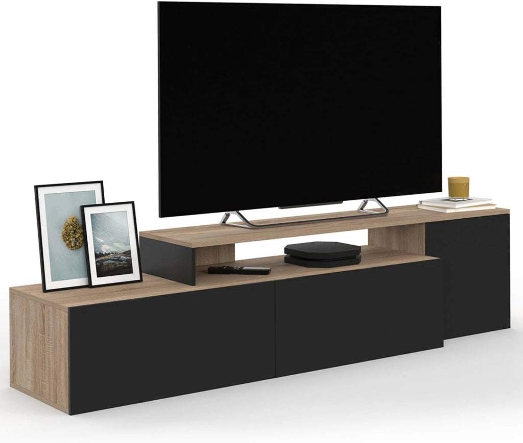 BASILE mobile TV angolare modulare da 180-240 cm in legno e nero