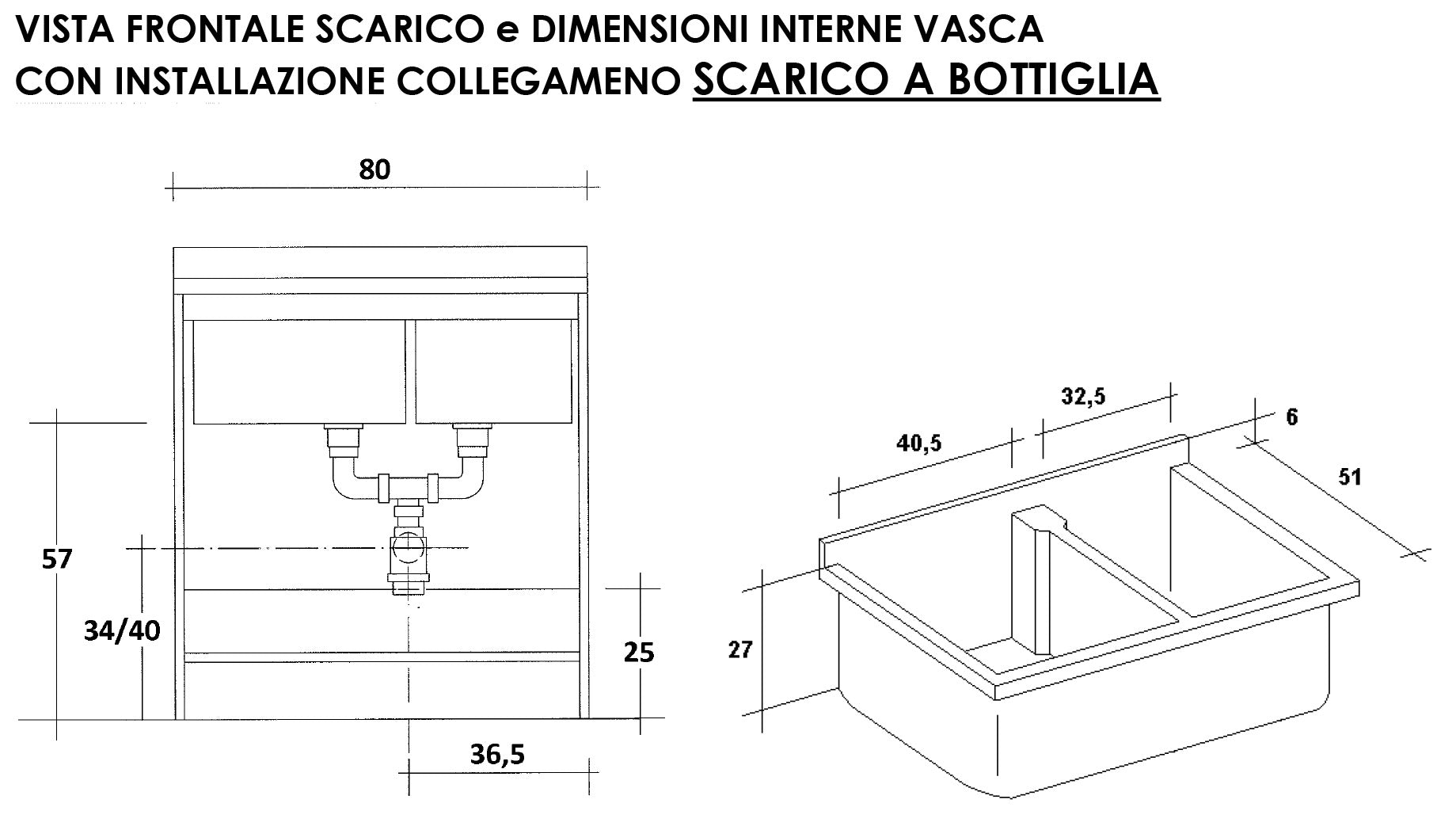 Mobile Lavatoio 80x60x85cm 2 Ante 2 Vasche Asse in Legno Montegrappa Edilla Bianco