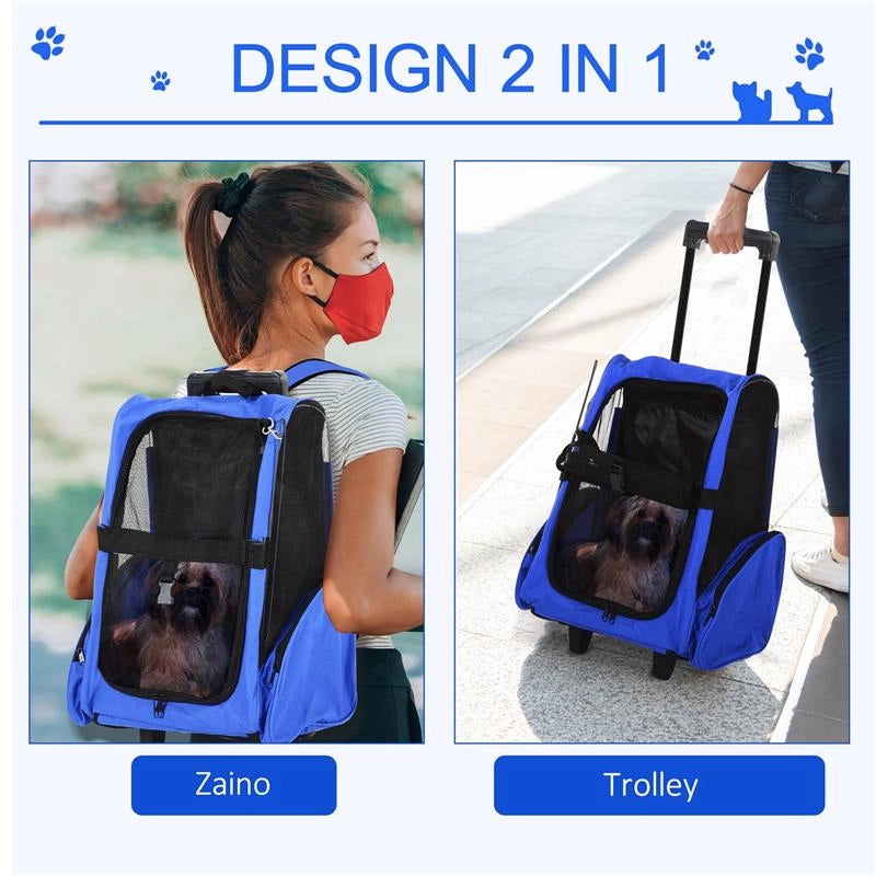 TROLLEY ZAINO TRASPORTINO PER ANIMALI DOMESTICI BLU