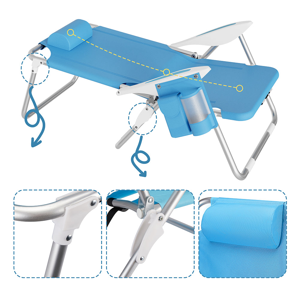 Spiaggina Pieghevole Sedia Spiaggia Alluminio con Borsa Termica e Spallacci Blu
