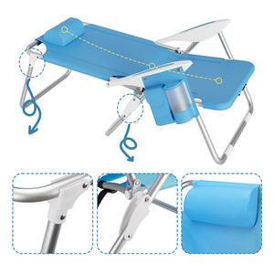 Spiaggina Pieghevole Sedia Spiaggia Alluminio con Borsa Termica e Spallacci Blu