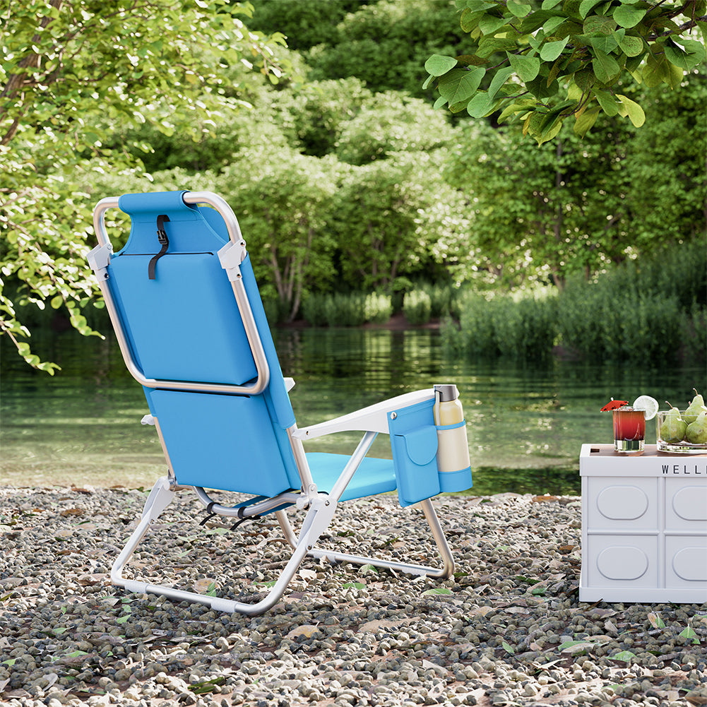 Spiaggina Pieghevole Sedia Spiaggia Alluminio con Borsa Termica e Spallacci Blu