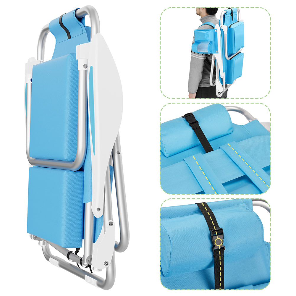 Spiaggina Pieghevole Sedia Spiaggia Alluminio con Borsa Termica e Spallacci Blu