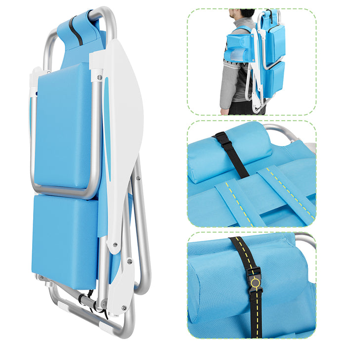 Spiaggina Pieghevole Sedia Spiaggia Alluminio con Borsa Termica e Spallacci Blu