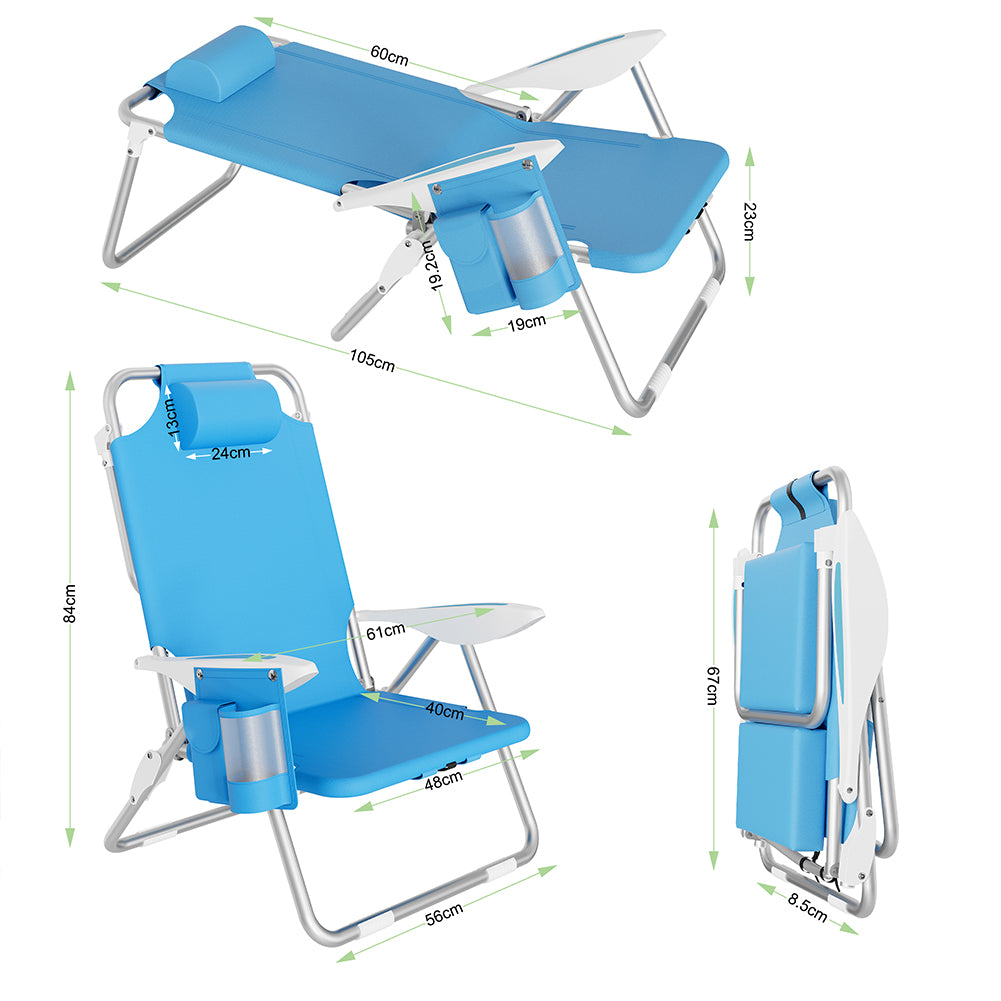 Spiaggina Pieghevole Sedia Spiaggia Alluminio con Borsa Termica e Spallacci Blu