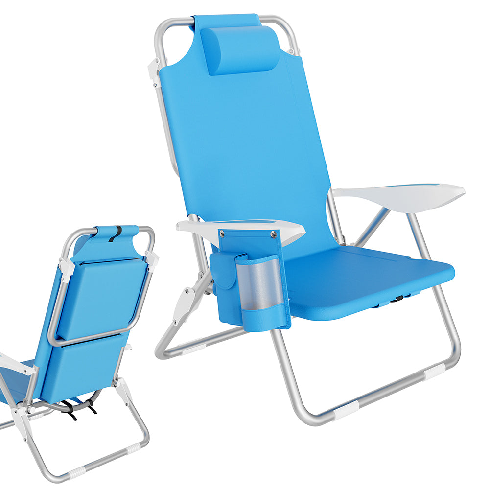 Spiaggina Pieghevole Sedia Spiaggia Alluminio con Borsa Termica e Spallacci Blu