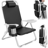 Spiaggina Pieghevole Sedia Spiaggia Alluminio con Borsa Termica e Spallacci Nero