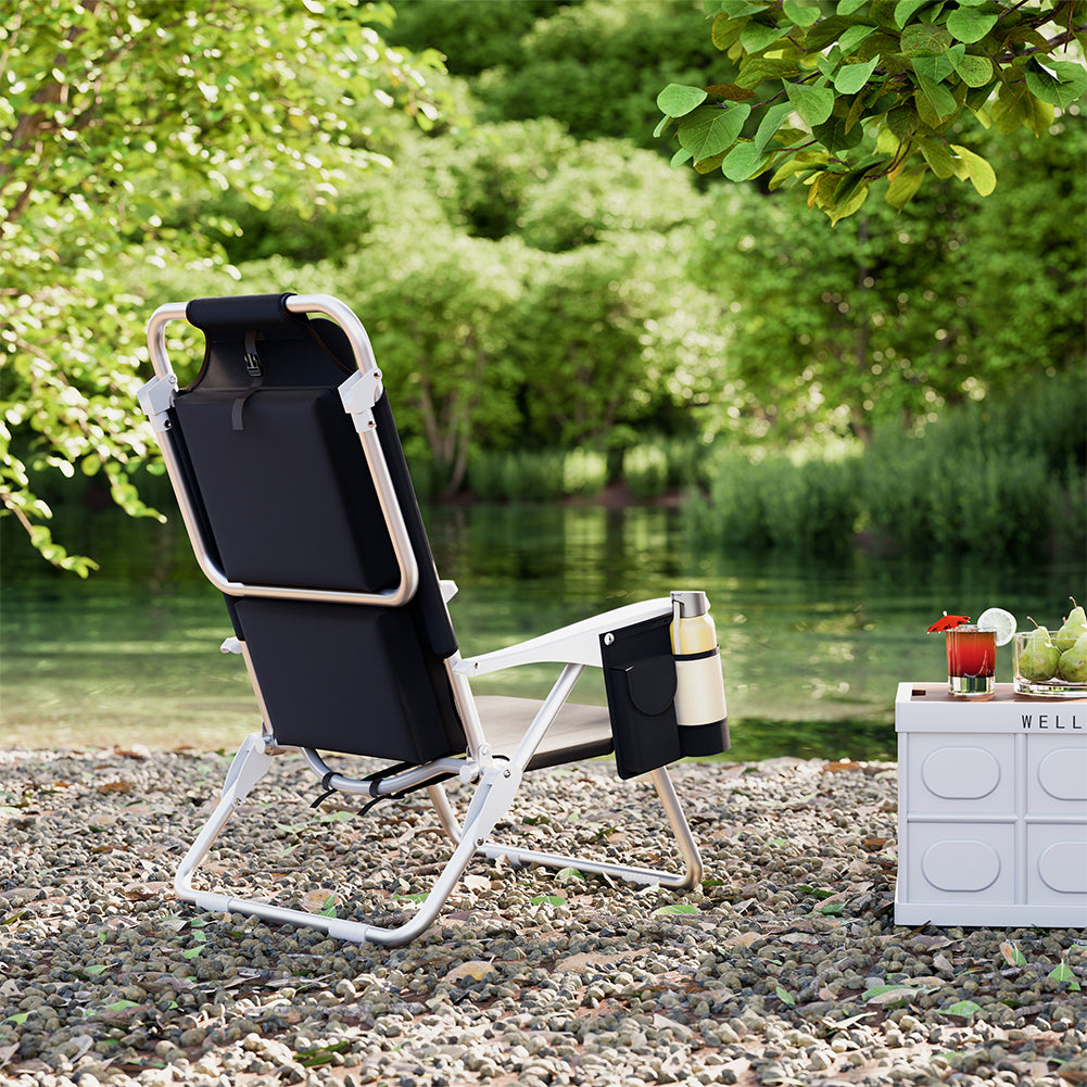 Spiaggina Pieghevole Sedia Spiaggia Alluminio con Borsa Termica e Spallacci Nero