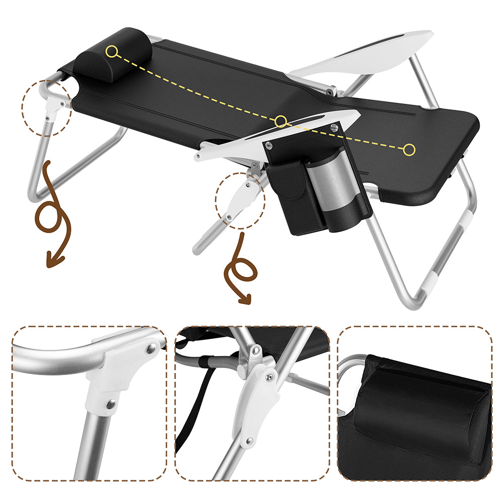 Spiaggina Pieghevole Sedia Spiaggia Alluminio con Borsa Termica e Spallacci Nero