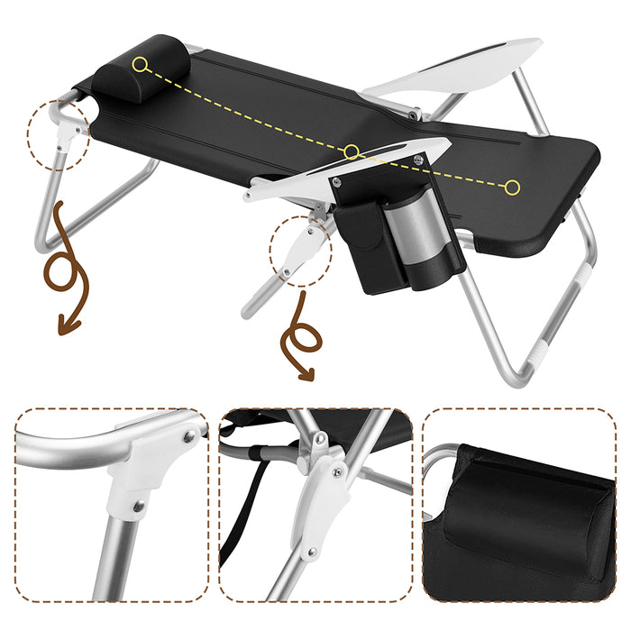 Spiaggina Pieghevole Sedia Spiaggia Alluminio con Borsa Termica e Spallacci Nero