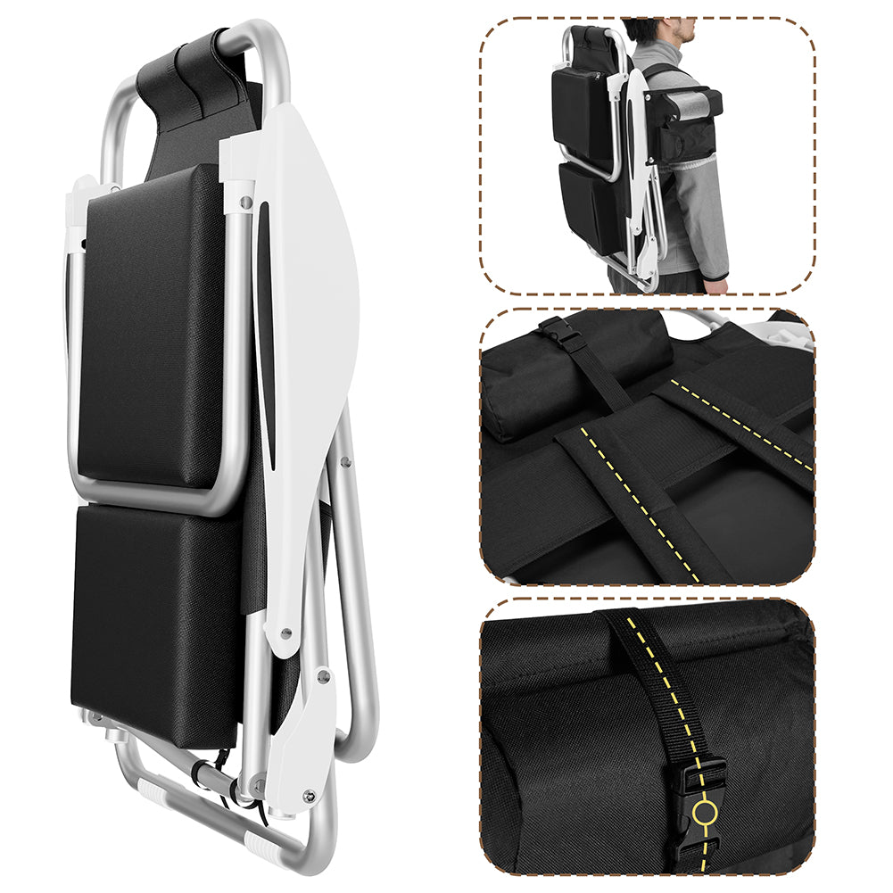 Spiaggina Pieghevole Sedia Spiaggia Alluminio con Borsa Termica e Spallacci Nero