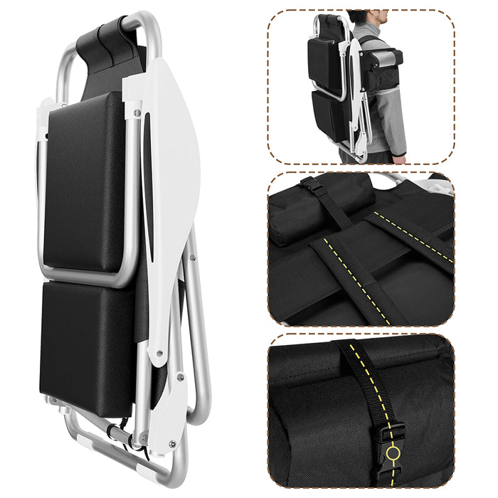 Spiaggina Pieghevole Sedia Spiaggia Alluminio con Borsa Termica e Spallacci Nero