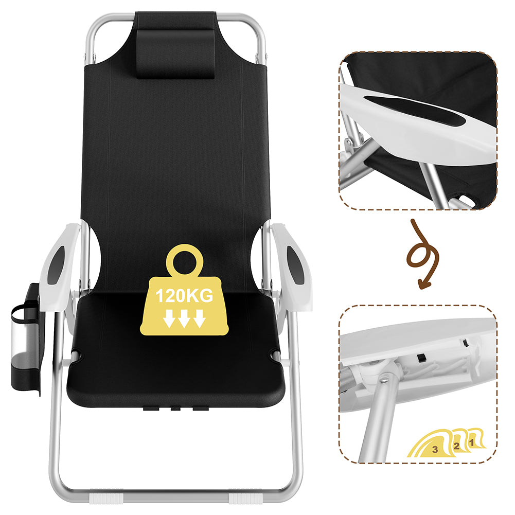 Spiaggina Pieghevole Sedia Spiaggia Alluminio con Borsa Termica e Spallacci Nero