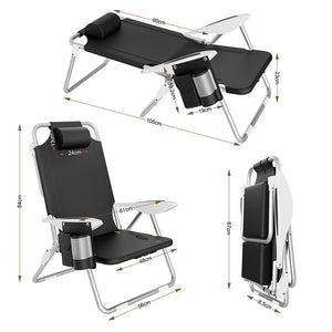 Spiaggina Pieghevole Sedia Spiaggia Alluminio con Borsa Termica e Spallacci Nero