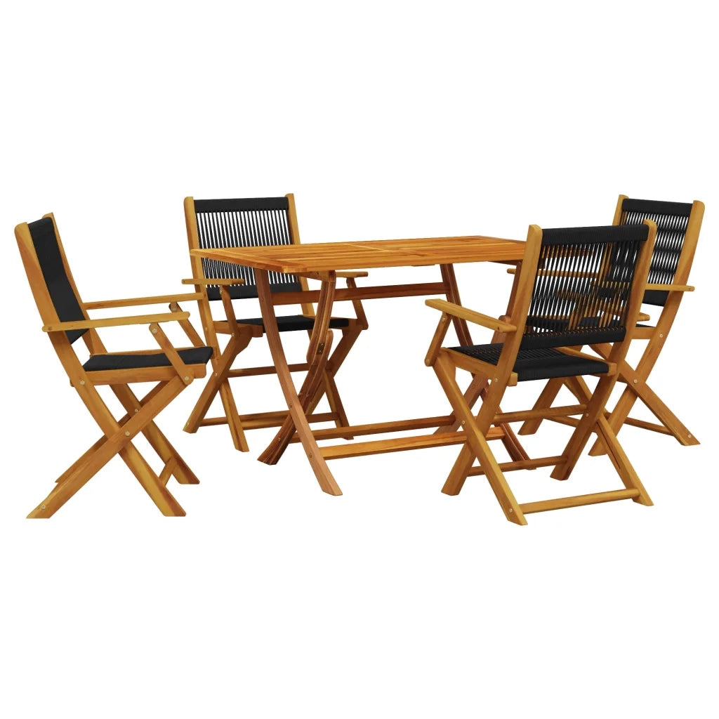 Set Pranzo da Giardino 5 pz Nero Polipropilene e Legno Massello