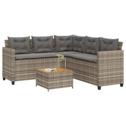 Divano da Giardino con Tavolo e Cuscini a L Grigio Polyrattan 369049
