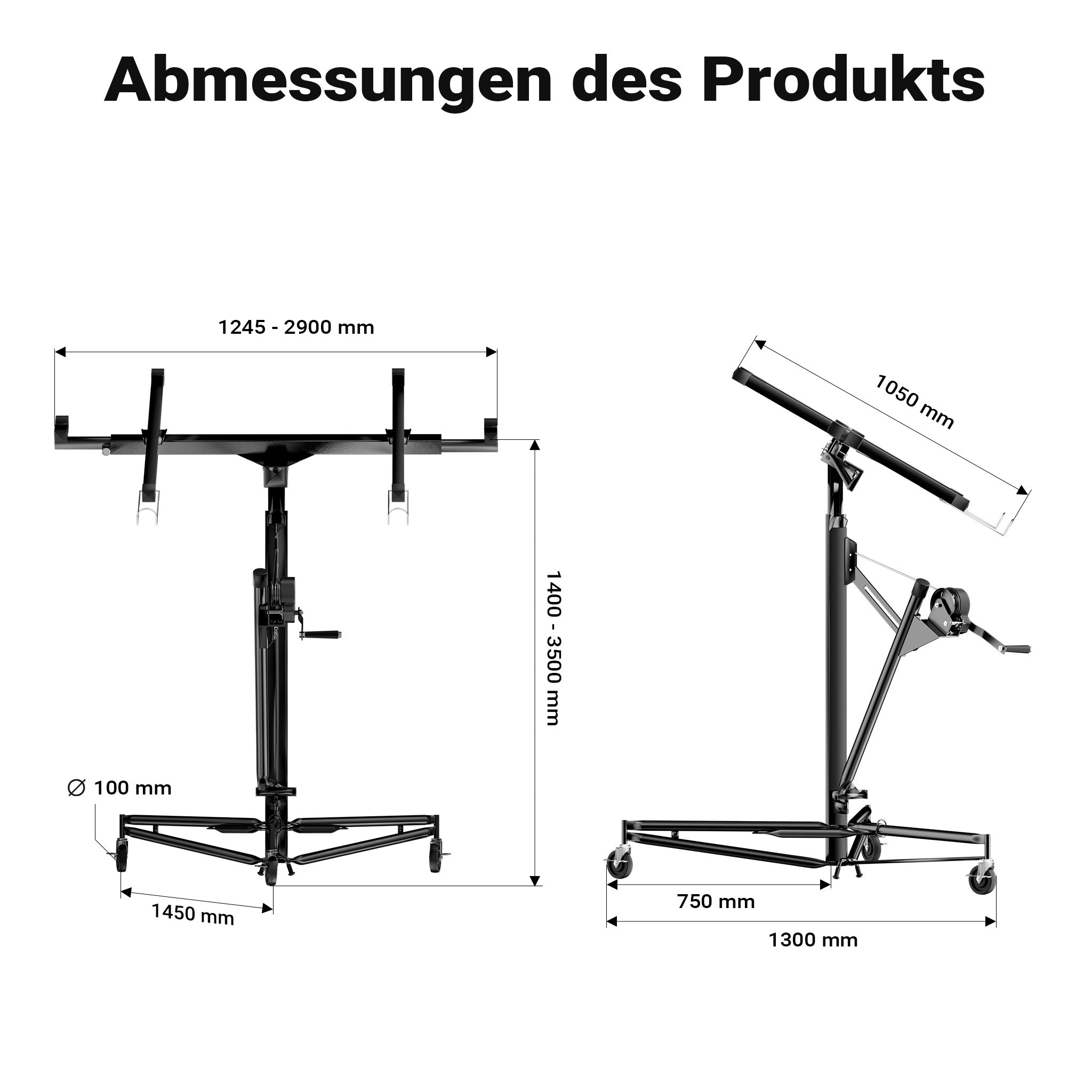 Sollevatore pannelli cartongesso con prolunga, max 68kg, Carrello Alzapannelli Alzalastre