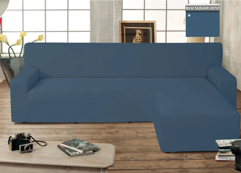Copridivano Genius Con Penisola Chaise Longue Modello Swing Colore Blu Sugar - Destra - Blu Sugar