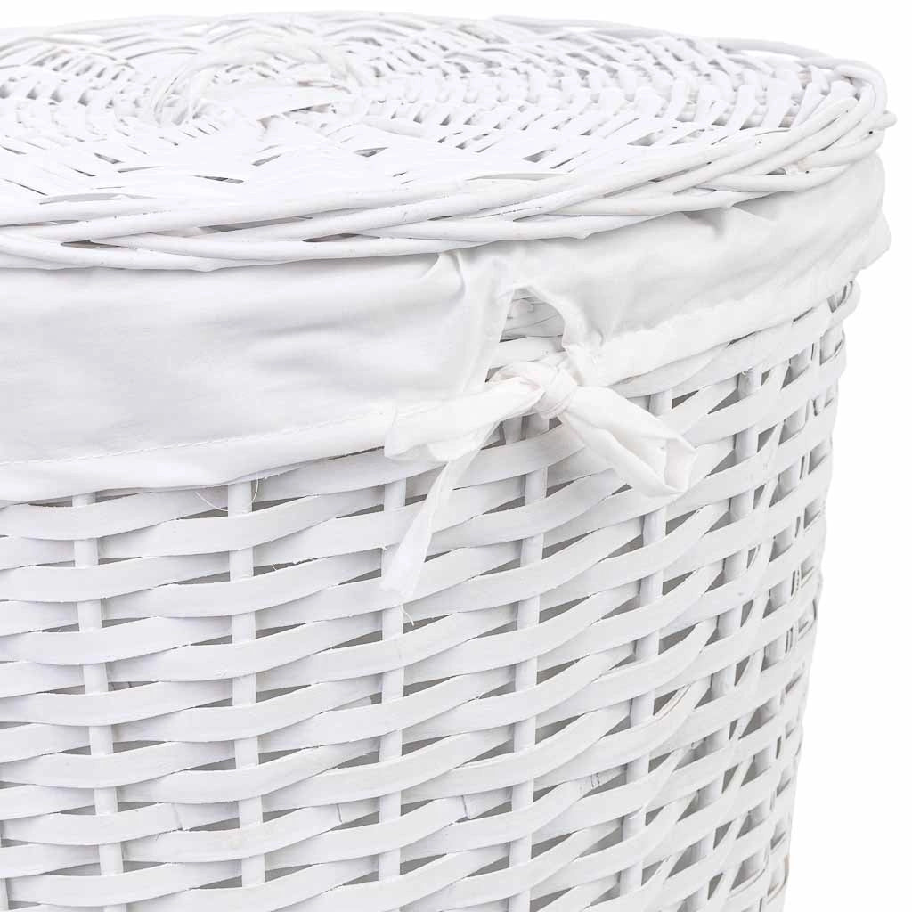 Set di 3 cestini in vimini bianchi: L: 43x43x50 cm, M: 36x36x43 cm, S: 30x30x37 cm