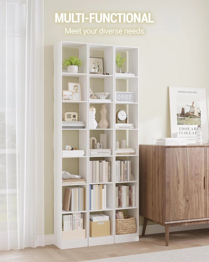 Libreria a 7 Ripiani, Scaffale Libreria, 24 x 30 x 214 cm, per Soggiorno Studio Ufficio Camera da Letto, Bianco BC79703X