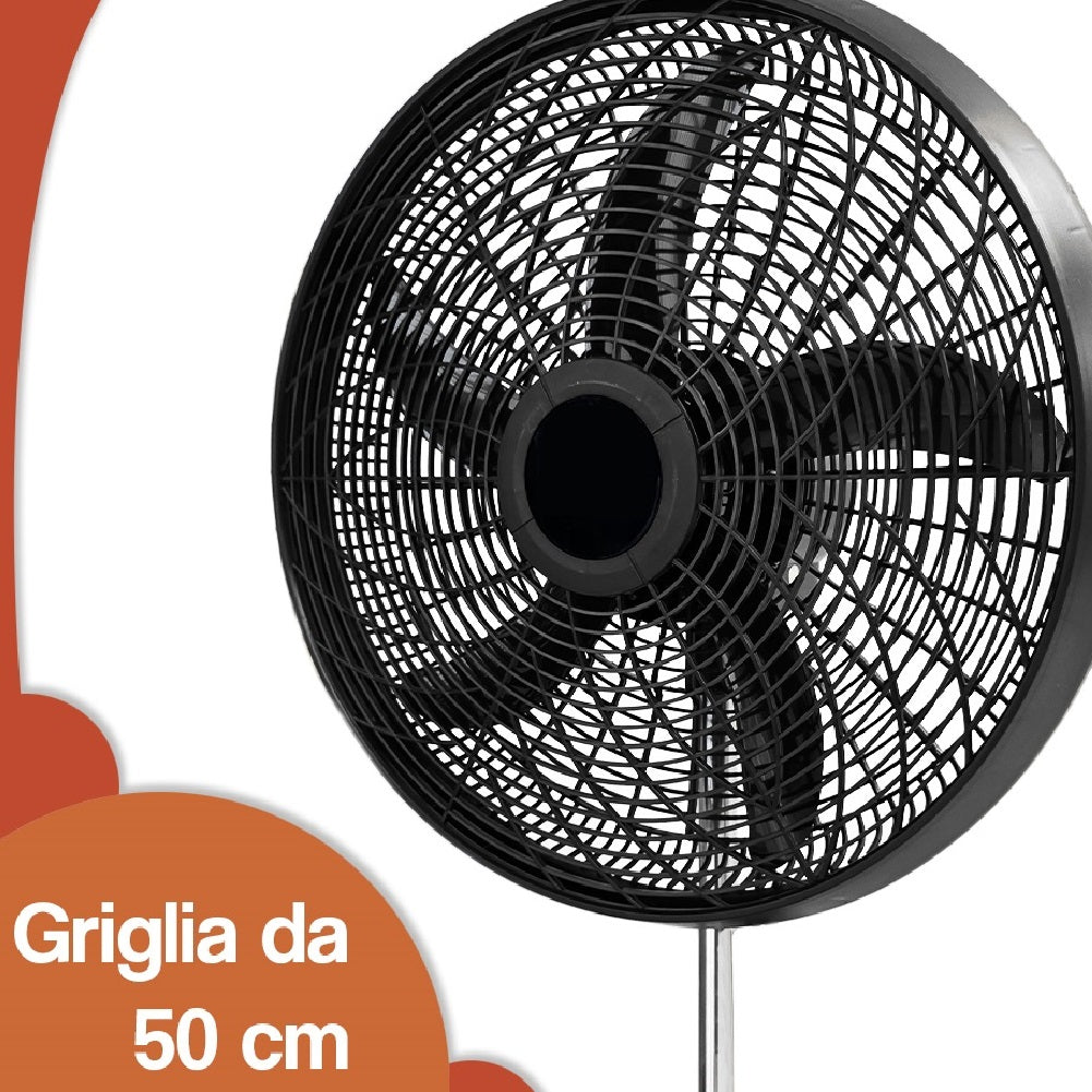 Ventilatore 55W 3in1 Piantana Muro Tavolo, Antiribaltamento 50cm H 130cm Nero