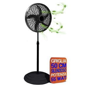 Ventilatore 55W 3in1 Piantana Muro Tavolo, Antiribaltamento 50cm H 130cm Nero