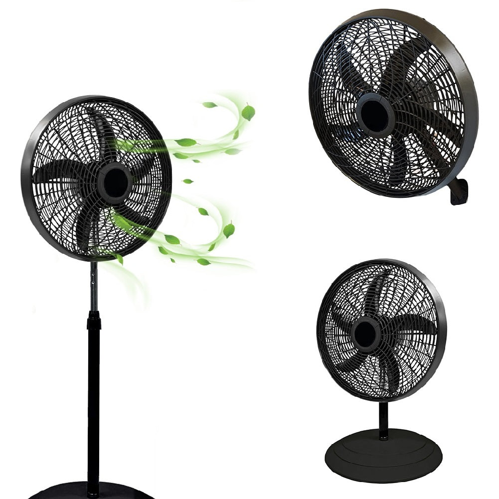 Ventilatore 55W 3in1 Piantana Muro Tavolo, Antiribaltamento 50cm H 130cm Nero