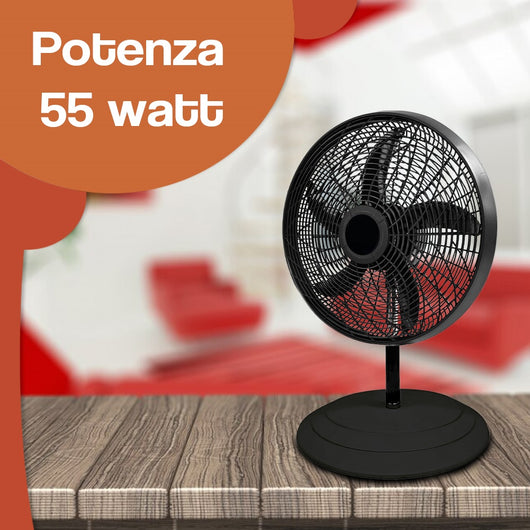 Ventilatore 55W 3in1 Piantana Muro Tavolo, Antiribaltamento 50cm H 130cm Nero
