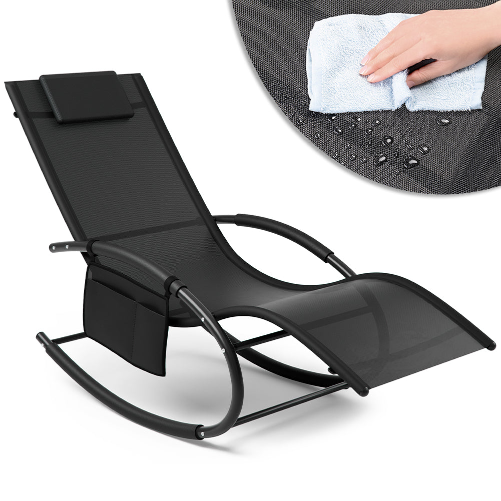 Sedia Sdraio a Dondolo Gravità Zero per Esterni con Cuscino Imbottito Nero