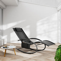 Sedia Sdraio a Dondolo Gravità Zero per Esterni con Cuscino Imbottito Nero
