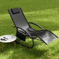 Sedia Sdraio a Dondolo Gravità Zero per Esterni con Cuscino Imbottito Nero