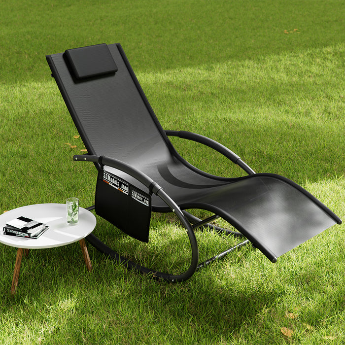 Sedia Sdraio a Dondolo Gravità Zero per Esterni con Cuscino Imbottito Nero