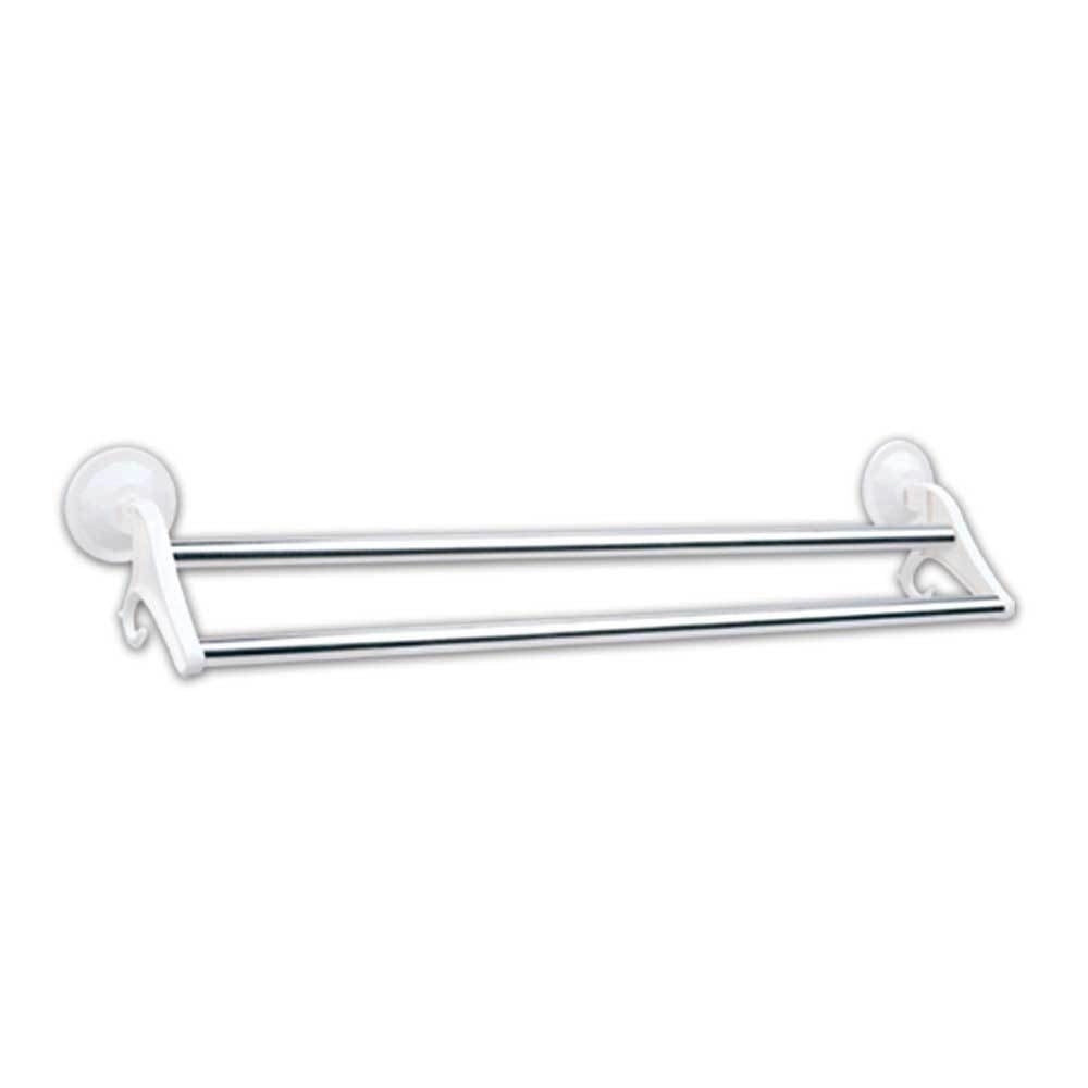 Trade Shop - Porta Asciugamani Da Bagno Attacco A Ventosa 2 Aste 50cm 2 Appendini -