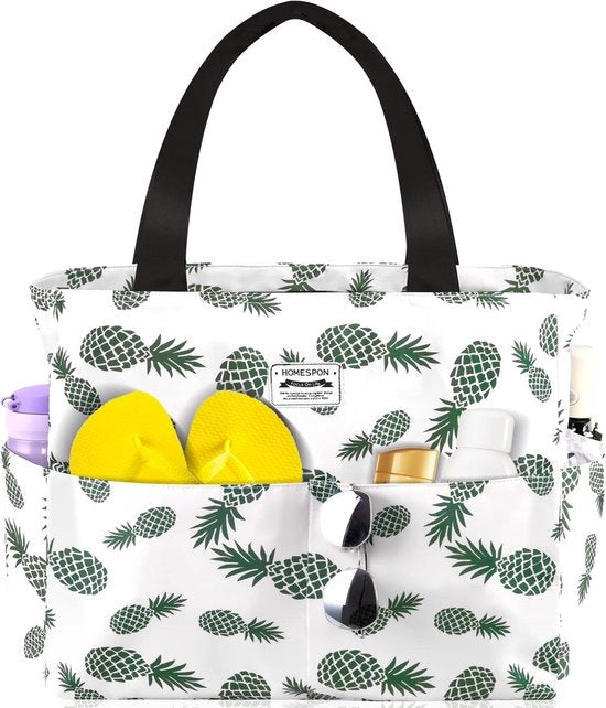 Borsa da Spiaggia Grande per Famiglia Donna con Cerniera Acquaparante Borsa da Bagno Pieghevole Tote Ananas