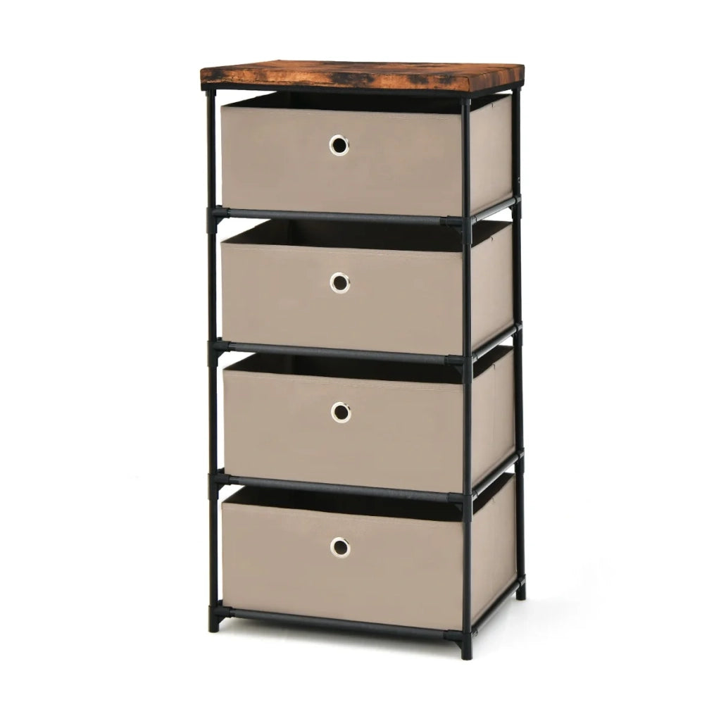 Cassettiera con 4 cassetti pieghevoli per riporre gli oggetti 42 x 33,5 x 84,5 cm ideale per camera da letto o soggiorno tessuto marrone 20_0020635